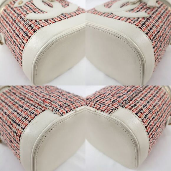 Chanel Vanity Case Chain Shoulder Coco Mark Tweed White Gold Hardware - Picture 4 of 10